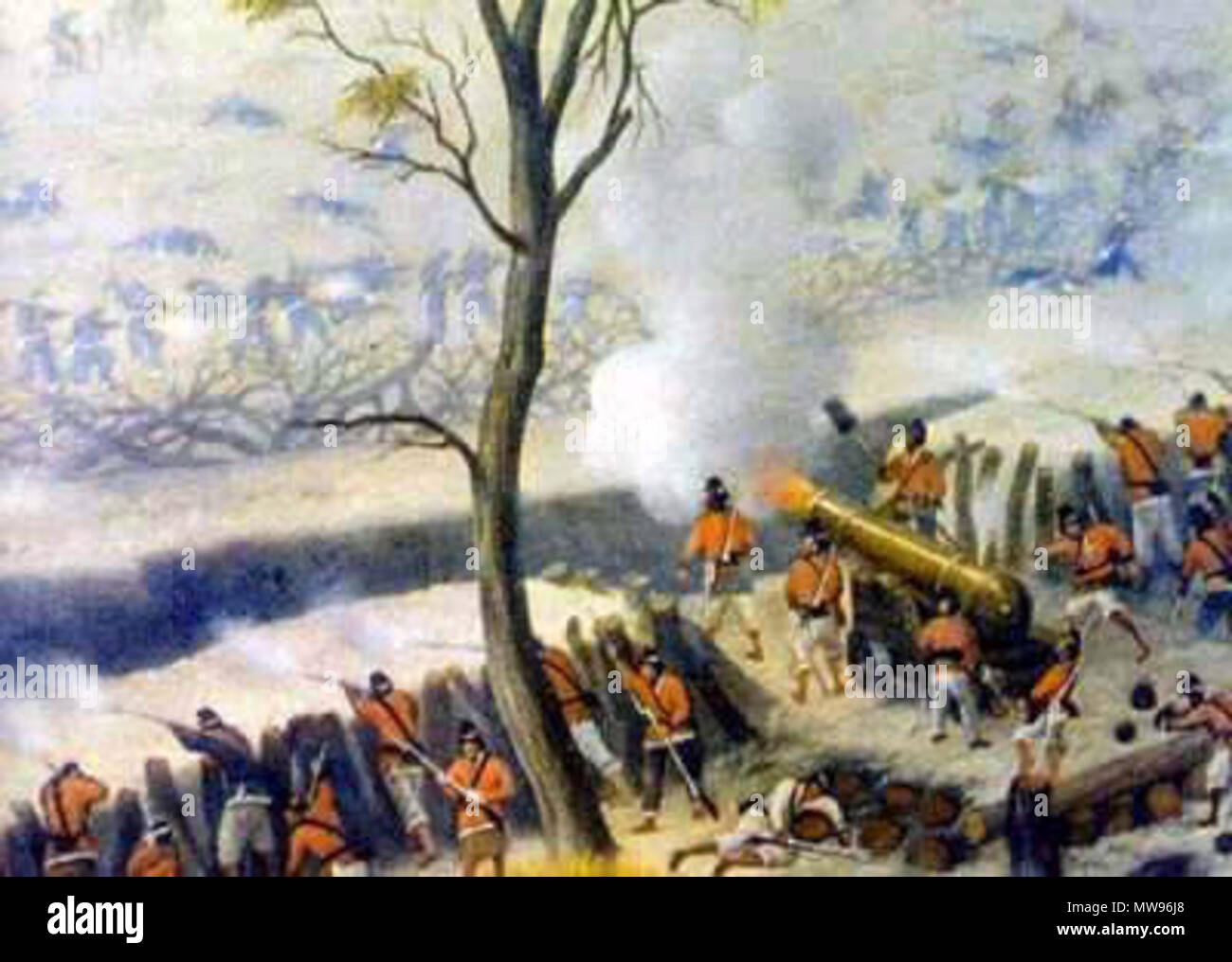 . Battle of Curupaity, 24. september 1866. Pt: Soldados paraguaios em Curupaiti atirando de uma trincheira contra as tropas aliadas. 1866. Unknown(Candido Lopez,w:en:Cándido López) 74 Batalhacurupaiti Stock Photo