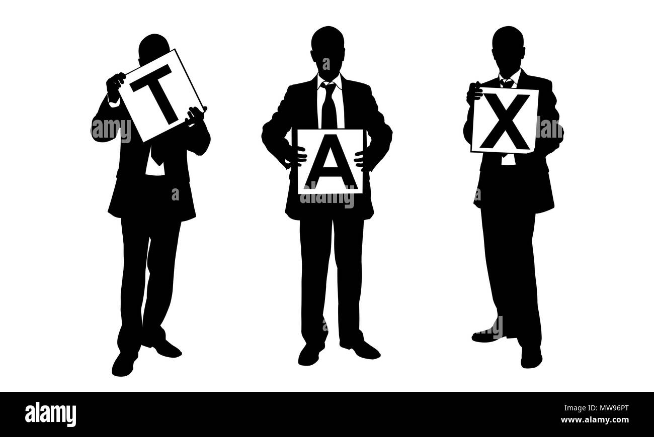 People holding tax panels isolated on white Stock Photo