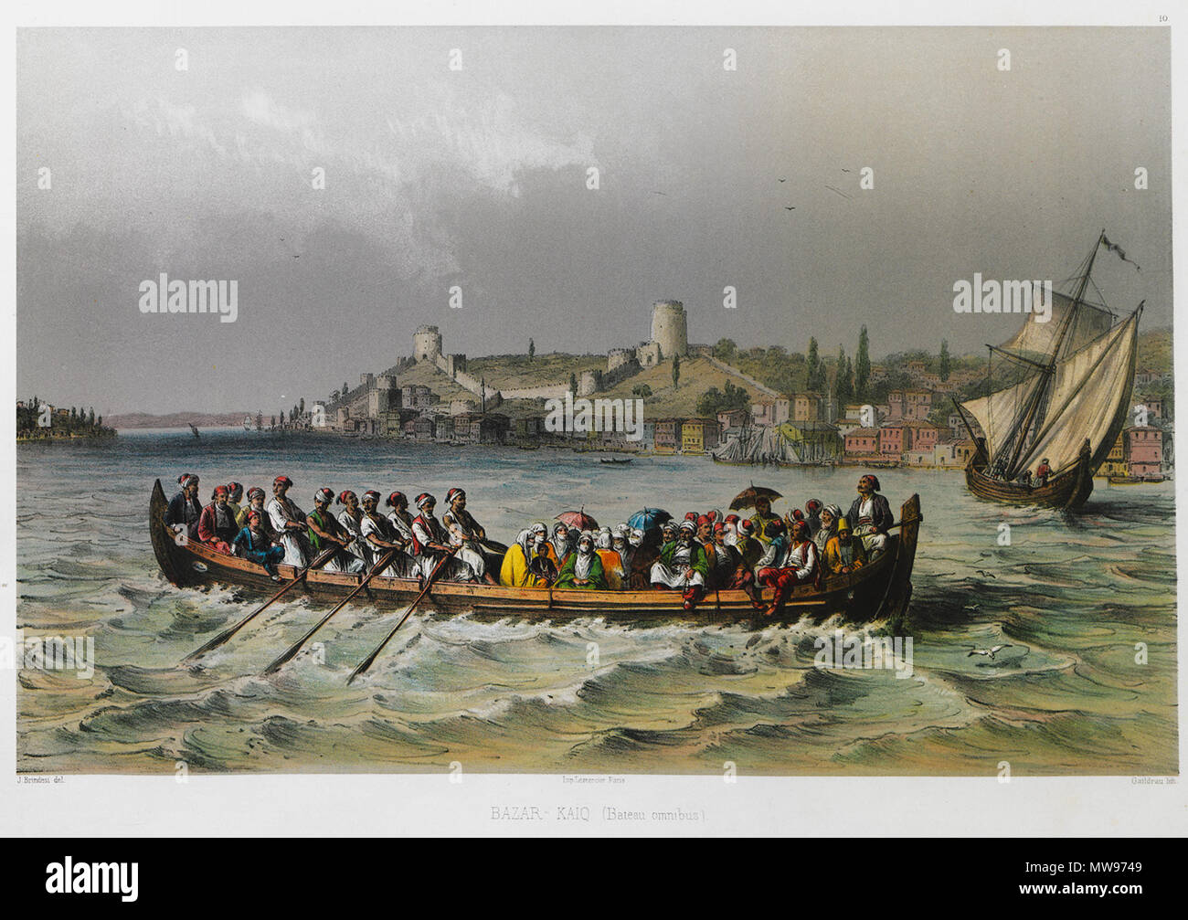 . English: BRINDESI, Jean. Souvenirs de Constantinople, Paris, Imp. Lemercier, 1845 . 1845. Jean Brindesi 77 Bazar Kaiq (Bateau omnibus) - Brindesi Jean - 1845 Stock Photo