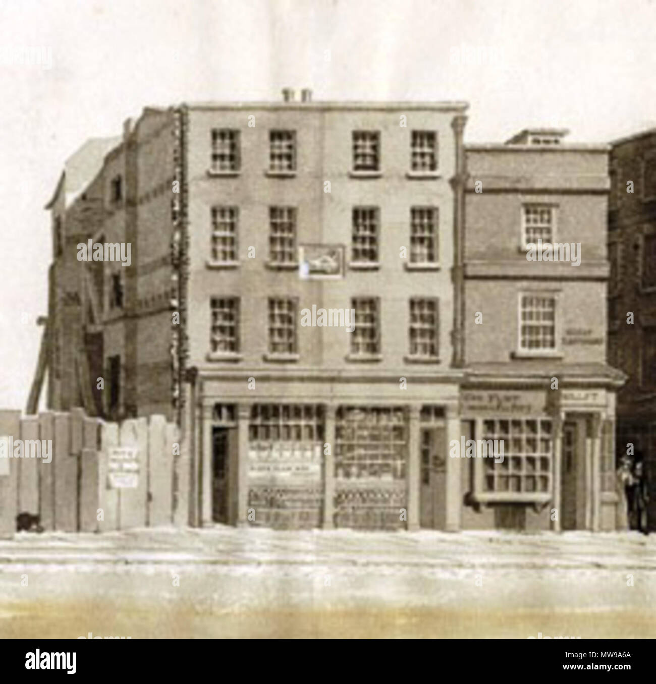 . English 1829 illustration of the Boar's head inn, Eastcheap, shortly