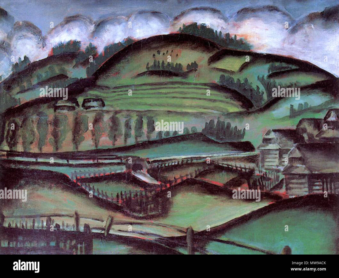 . This file has no description, and may be lacking other information. Please provide a meaningful description of this file. . Ede Bohacsek (1889-1915) 89 Bohacsek, Ede - Landscape, Mountain Village (1913) Stock Photo