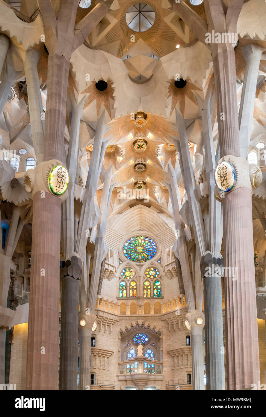 Barcelona, Sagrada Familia. Interior of the Gaudi designed basilica of ...