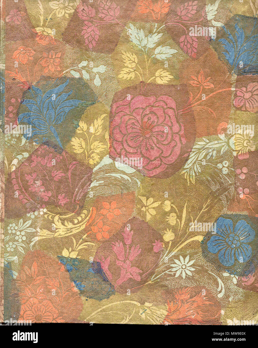 . Bucheinband.18.Jh., Barockes sog. 'Rosenpapier': geprägte Papiere, mit Schablonen koloriert und vergoldet. 18th century. not applicable 103 Bucheinband.18.Jh. Stock Photo