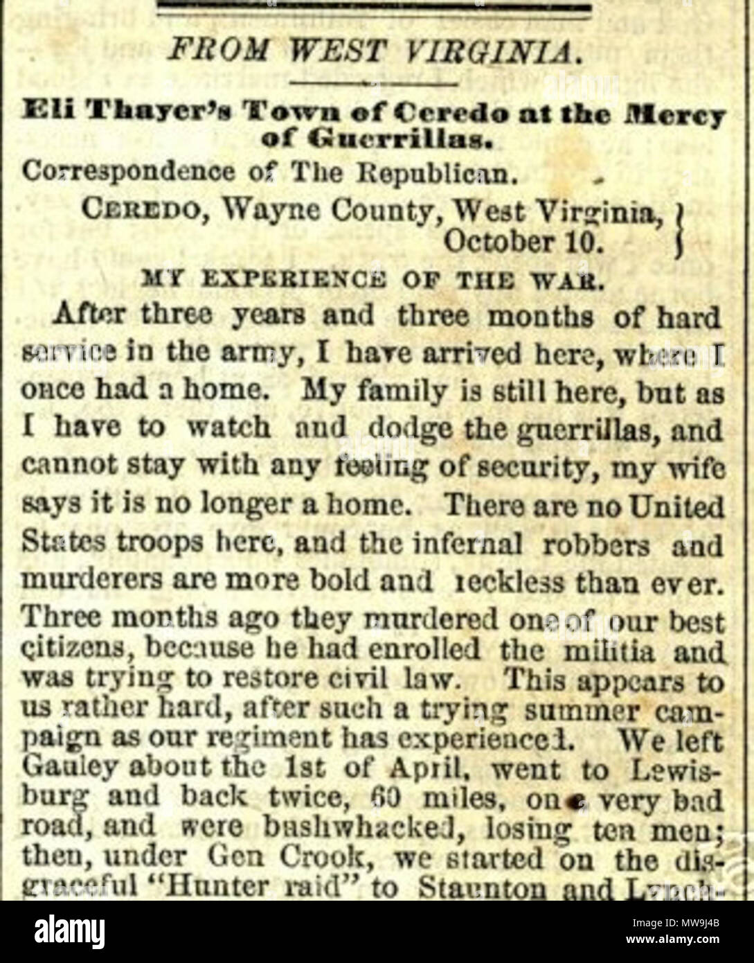 . English Beginning of newspaper article describing rebel raid on Eli