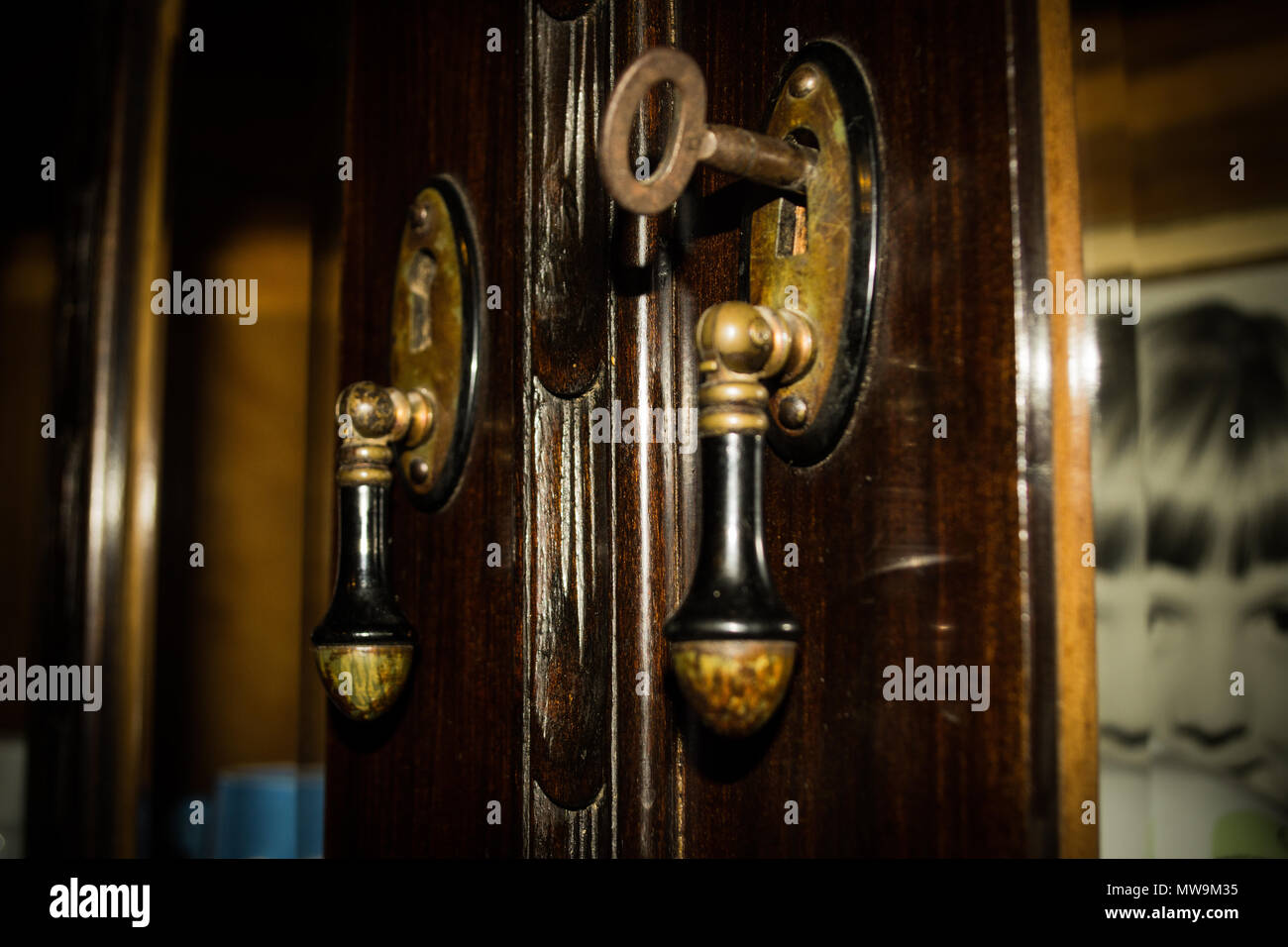 Old cabinet lock Stock Photo
