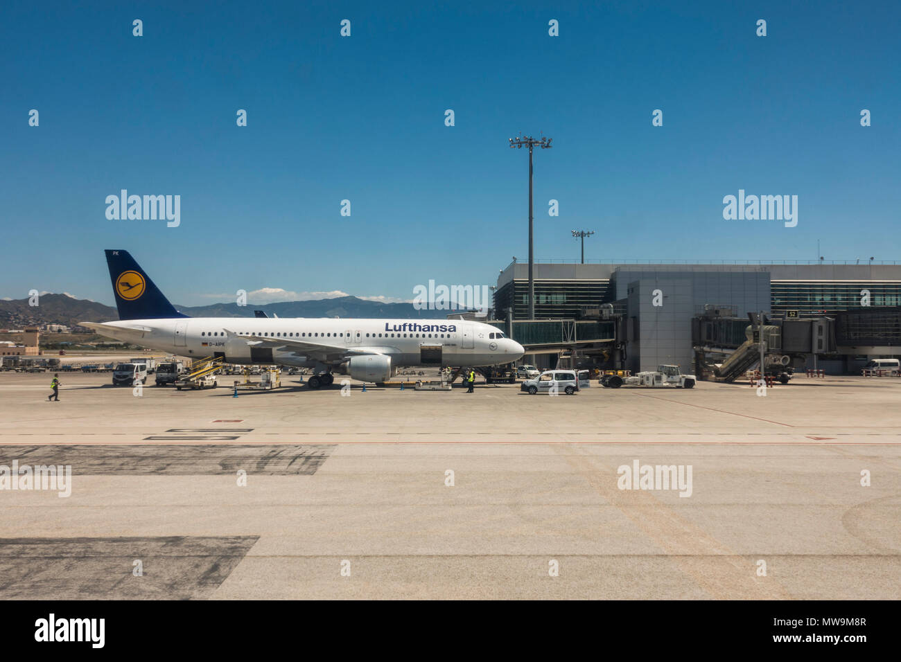 Lufthansa Aircraft at Airport of Malaga, Costa del Sol, Spain. Stock Photo