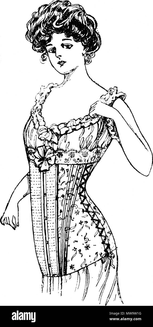 English: MATERNITY CORSET Designed to give healthful support and  presentableness. Prices, $4.00, $6.00, $10.00 and $15.00 . 1909.  Woolnough-Corsetiers 144 CorsetStyles1909-1910p06B Stock Photo - Alamy