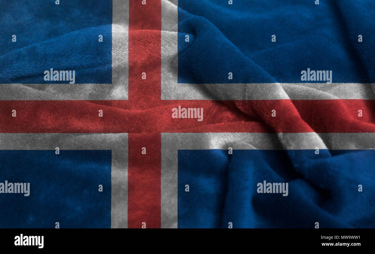 Ruffled Waving Iceland national flag Close up Background. Stock Photo