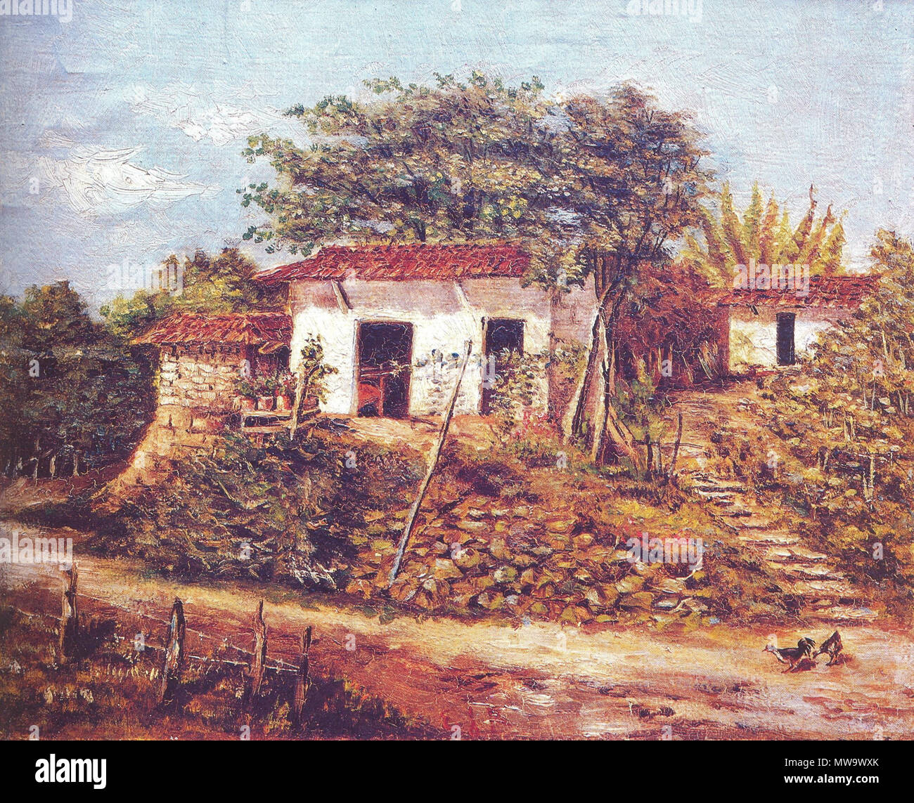 Español: Casa de adobes (1885), por Ezequiel Jiménez R. 1885. Pintura:  Ezequiel Jiménez. Archivo: Rodtico21 146 CRArt.EzJR. CostaRica Stock Photo  - Alamy