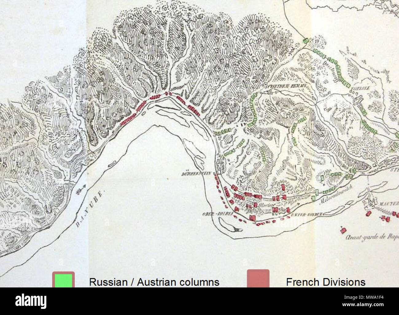 . Deutsch: English: Map of Battle of Duerenstein, 11 November 1805. Deutsch: Karte, Gefecht bei Dürrnstein-Loiben (11.11.1805) . 25 February 2010, 00:02 (UTC).  Campagne1805 Danilevsky Karte3 klein.jpg: Michailowsky-Danilewsky, Relation de la Campagne de 1805 (Austerlitz). Paris, 1846. derivative work: Auntieruth55 (talk) 109 Campagne1805 Danilevsky durenstein Stock Photo