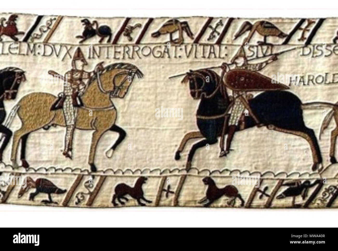 Français : Le chevalier Vital sur la tapisserie de Bayeux English: Knight  Vital on Bayeux Tapestry . 16 October 2010, 01:14 (UTC). Tapisserie de  Bayeux 31109.jpg: Serge Lachinov (обработка для wiki)
