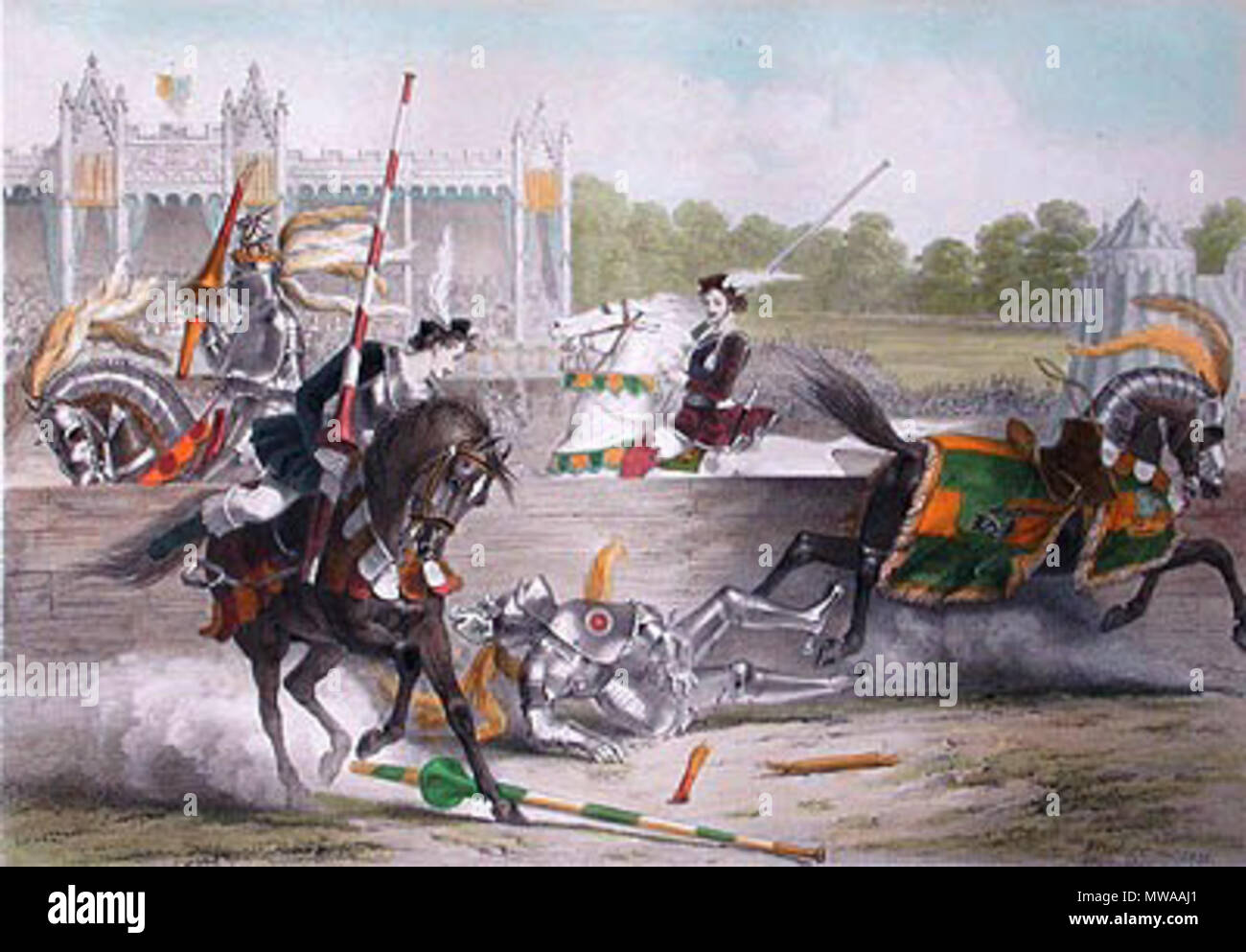 . The Joust Between The Lord of The Tournament and The Knight of The Red Rose, Eglinton tournament . 1839. corbould edward henry 142 Corbould edward henry thejoustbetweenthelordofthetournament Stock Photo