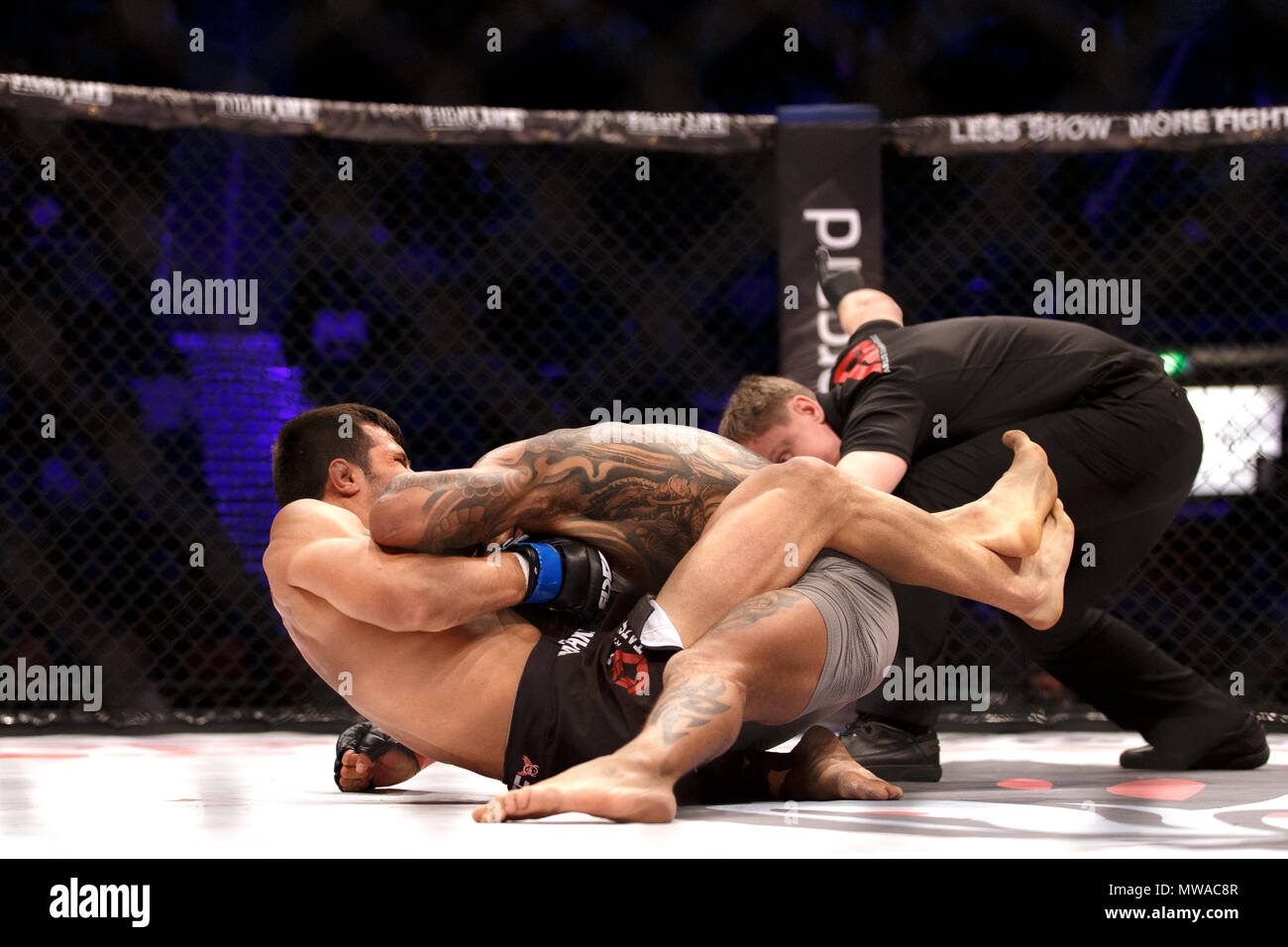 Aurel Pirtea holds Saul Rogers in a guillotine choke hold at ACB 54 in  Manchester, UK. Pirtea's choke hold would ultimately win him the fight by  submission. Absolute Championship Berkut, Mixed Martial