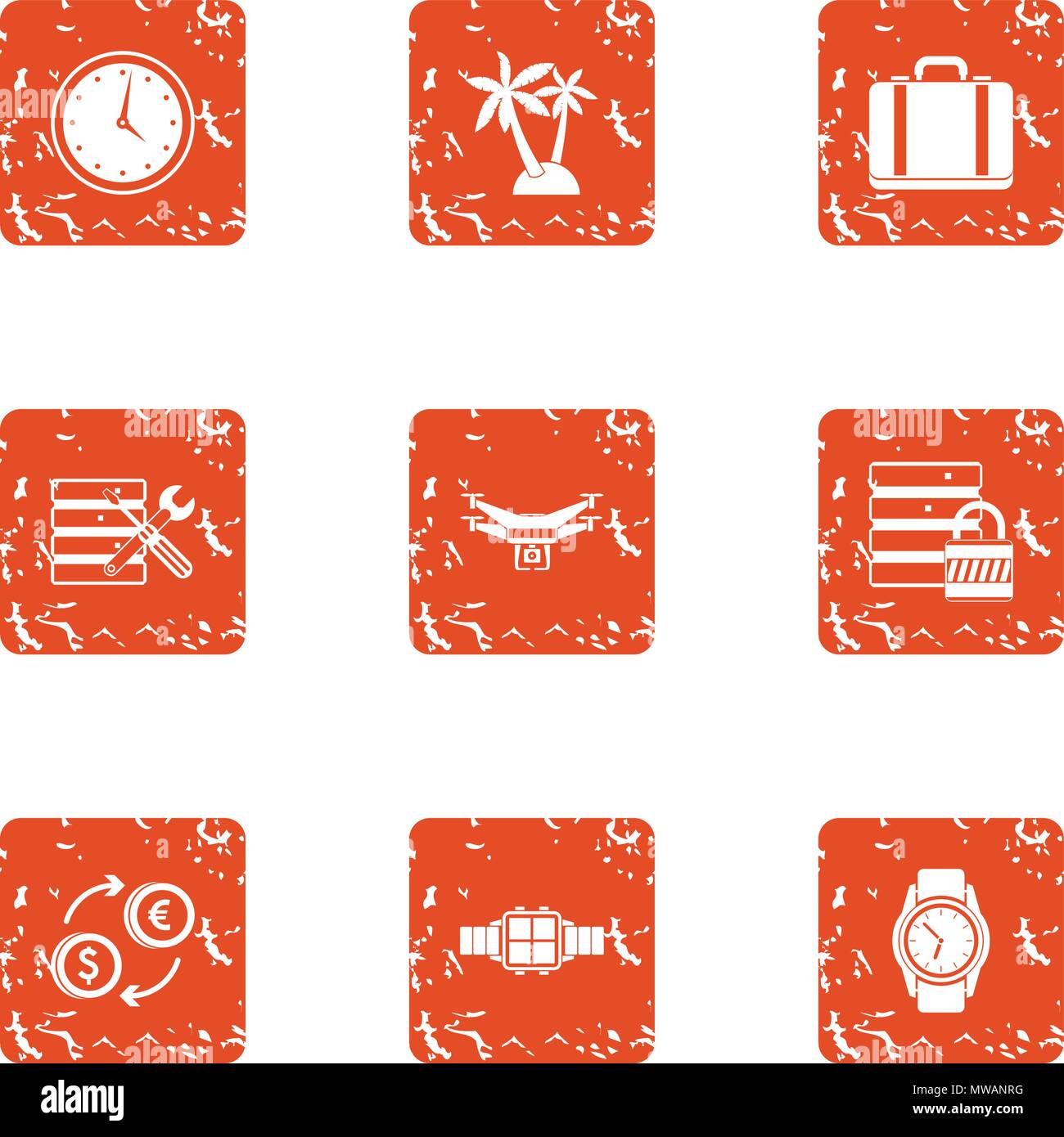 Money excursion icons set, grunge style Stock Vector