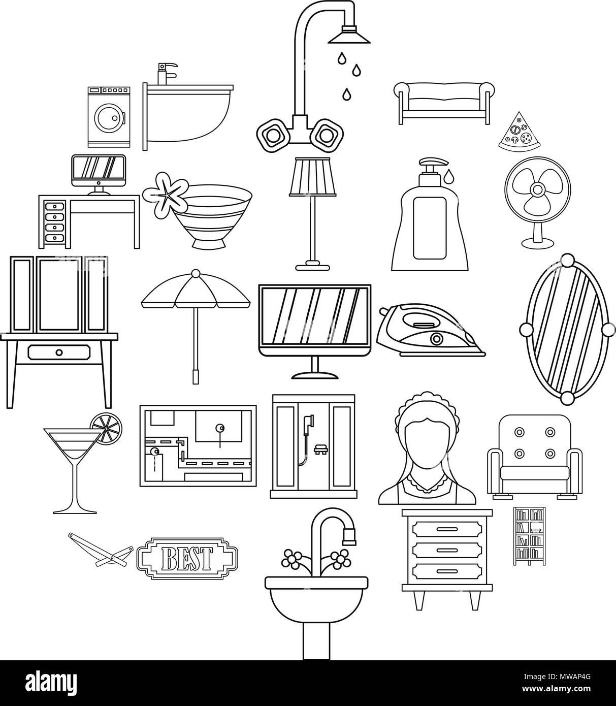 public-house-icons-set-outline-style-stock-vector-image-art-alamy