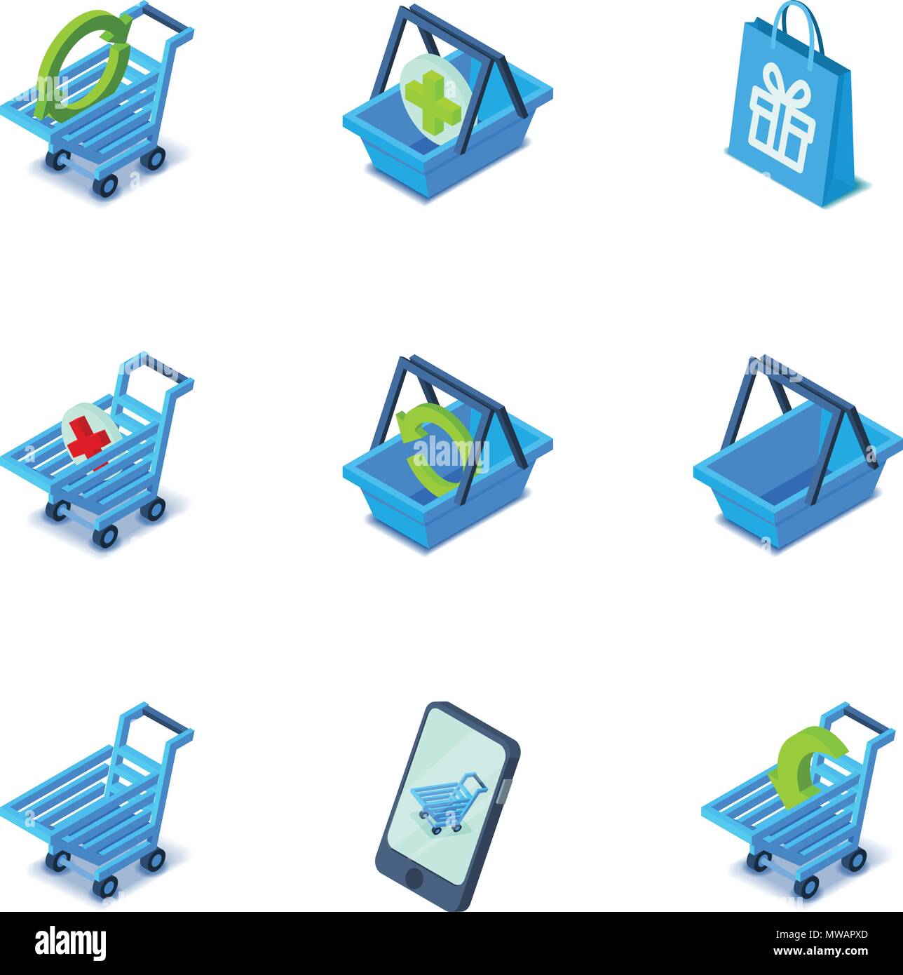 Handcart icons set, isometric style Stock Vector