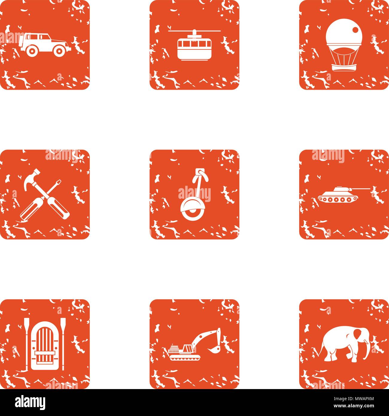 Bucket icons set, grunge style Stock Vector