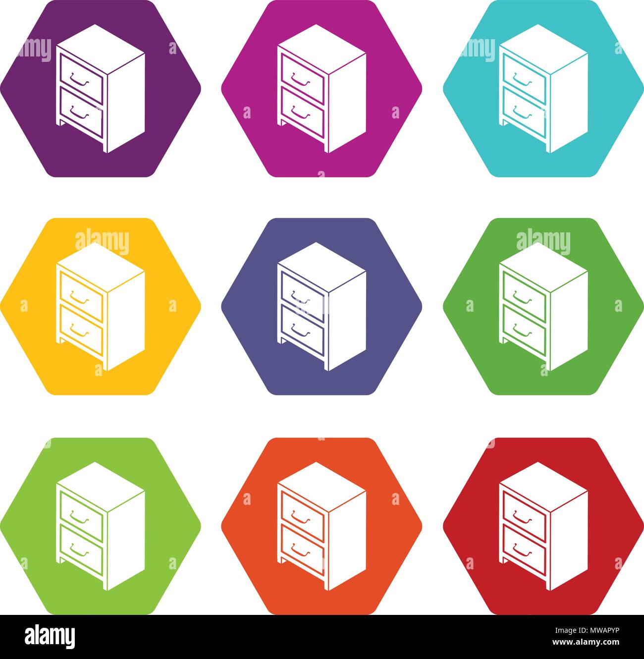 Office chest of drawers icons set 9 vector Stock Vector Image & Art - Alamy