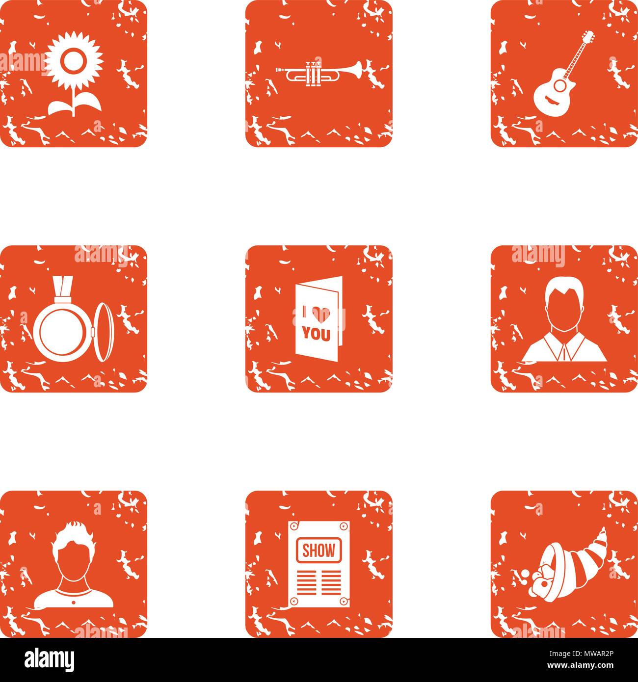 Love document icons set, grunge style Stock Vector