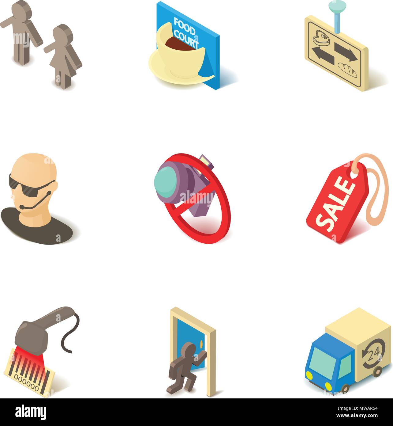 Superstore icons set, isometric style Stock Vector