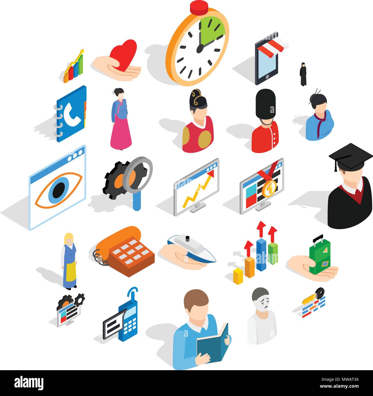 Individual icons set, isometric style Stock Vector