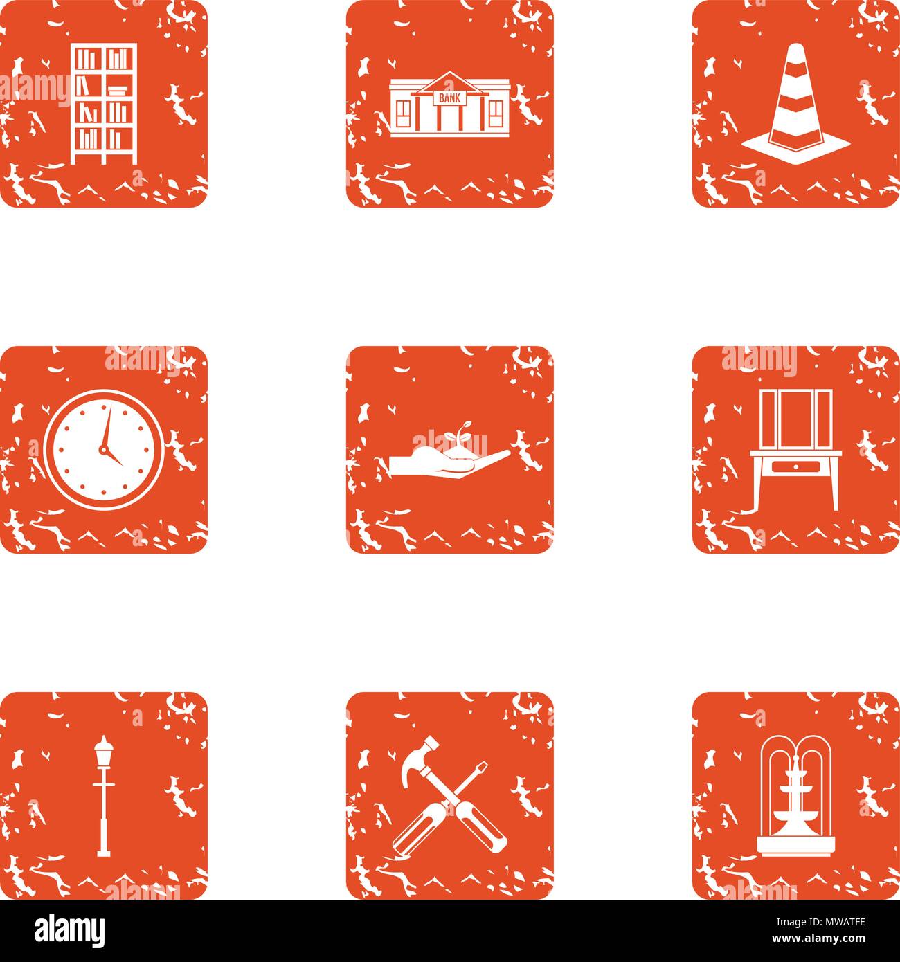Patch icons set, grunge style Stock Vector