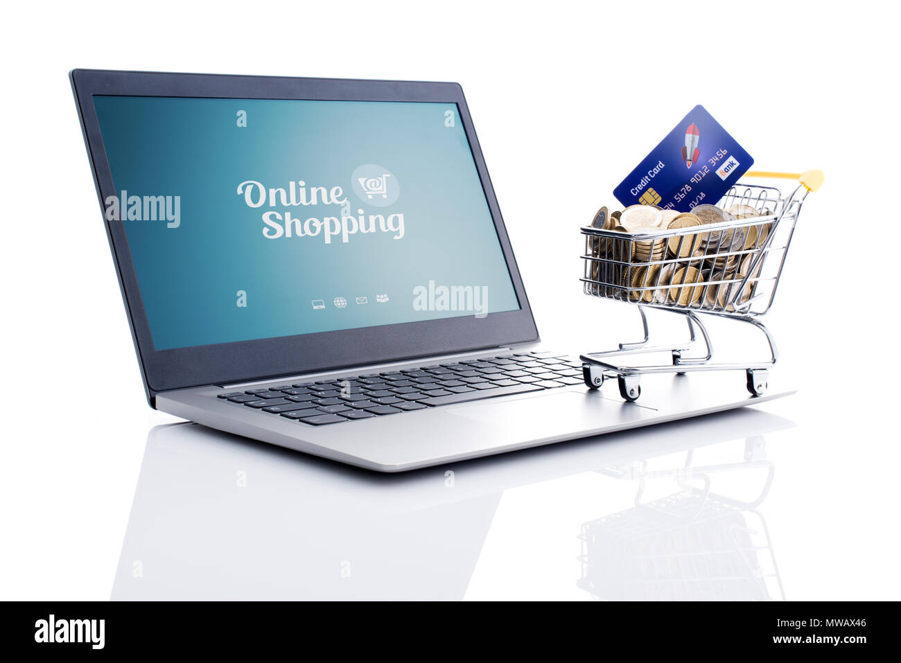 Shopping Cart Full Of Money And Laptop E Commerce Online Banking