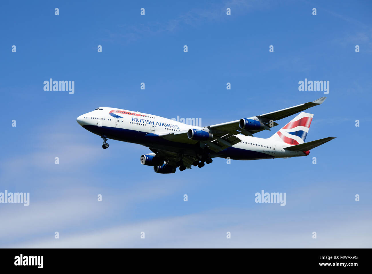 A British Airways Boeing 747-436 aircraft, registration number G-CIVB, as it approaches a landing. Stock Photo