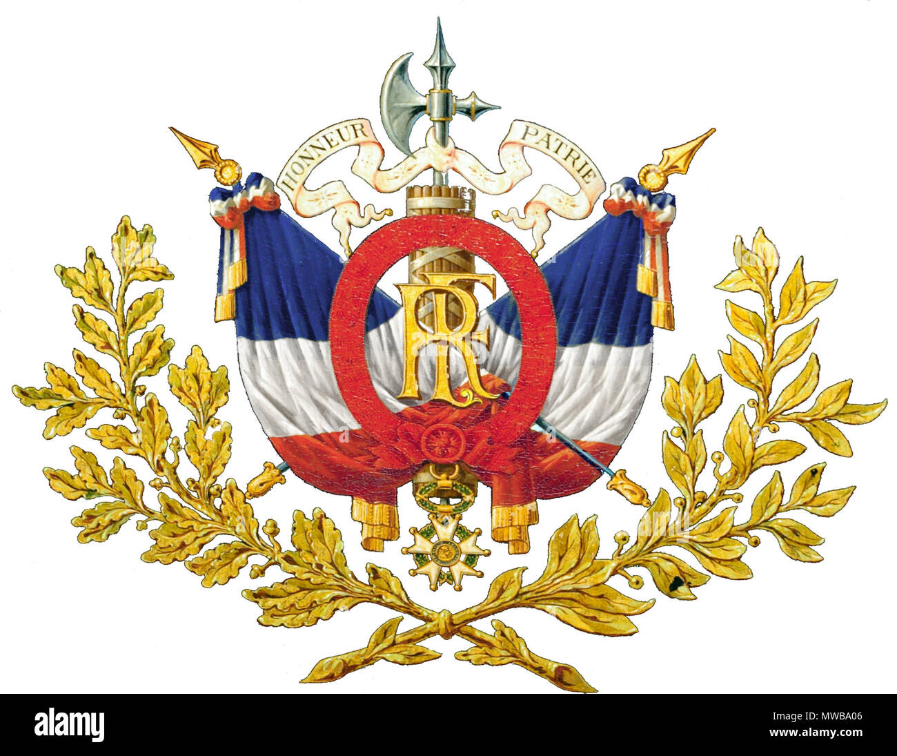 English: 'Arms' for the French Republic, as shown in the Larousse  Encyclopédie (1898 ed.). (This artistic creation is not an official  national symbol of France). Français : Prétendues armoiries de la