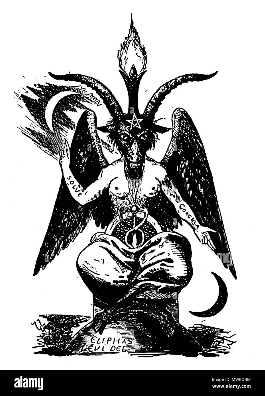 . Deutsch: Der Dämon Baphomet als Verkörperung einer dualistischen Weltordnung. Zeichnung von Eliphas Lévi . 19. Jahrhundert / 19th century. Eliphas Lévi (1810-1875) 159 Der Daemon Baphomet Stock Photo