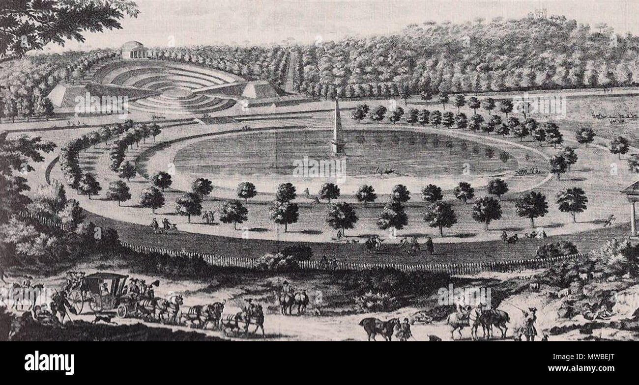 . English: Amphitheatre at Claremont . Unknown date. Unknown engraver 234 Gardens at Claremont Stock Photo