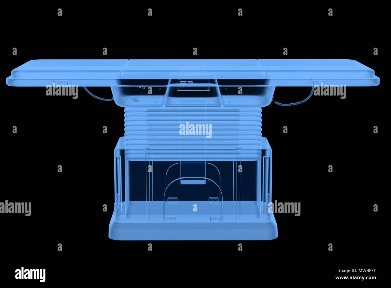 3d rendering xray gurney or surgery bed isolated on black Stock Photo