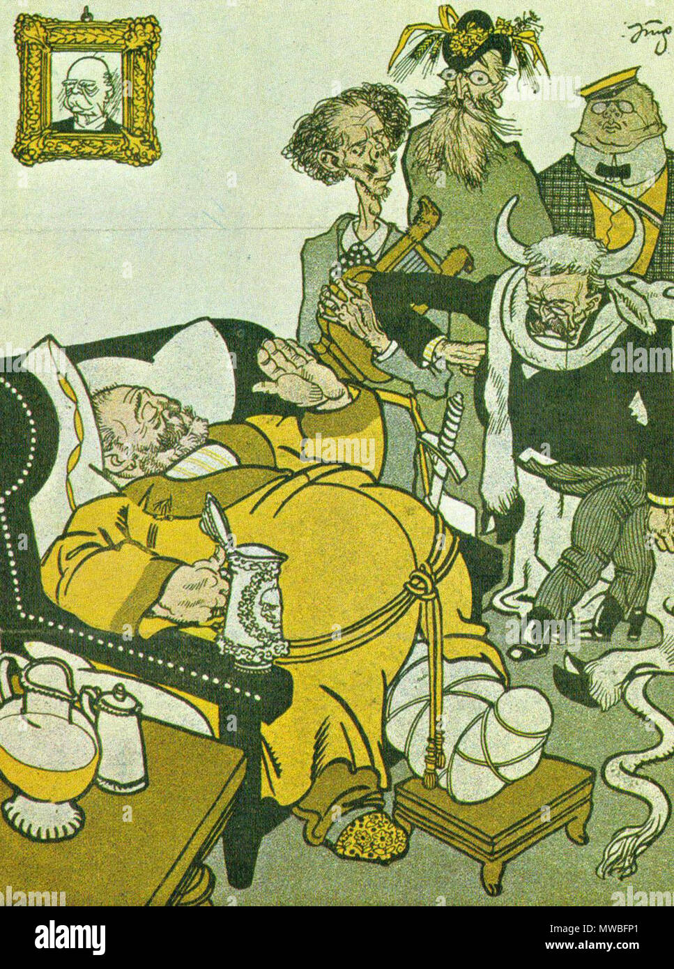 . Austrian politician Georg Schoenerer was sentenced to prison because in 1888 he conducted a raid on a newspaper office that had prematurely published the death notice of Kaiser Willhelm I. While doing so, he was drunk, and thus this political cartoon responds to his situation. . This file is lacking author information. 238 Georg Schoenerer Stock Photo