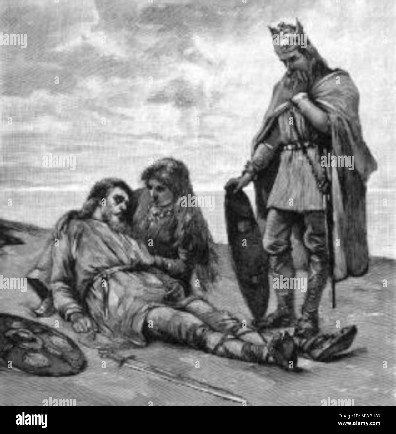 . Helgi, Sváva  and Sigarr . An illustration from Fredrik Sander's 1893 Swedish edition of the Poetic Edda. Reprinted with Erik Brate's 1913 translation which in turn is published by Project Runeberg at http://runeberg.org/eddan/ from where the image is taken   177 Ed0027 Stock Photo