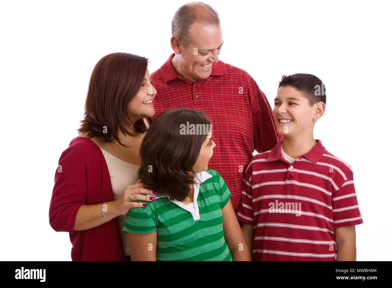 Hispanic family smiling isolated on white Stock Photo - Alamy
