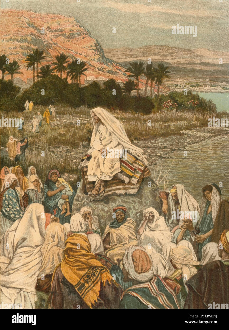 . English: By James Tissot . 2 July 2007. James Tissot 314 Jesus Teaching on the Sea-Shore Stock Photo