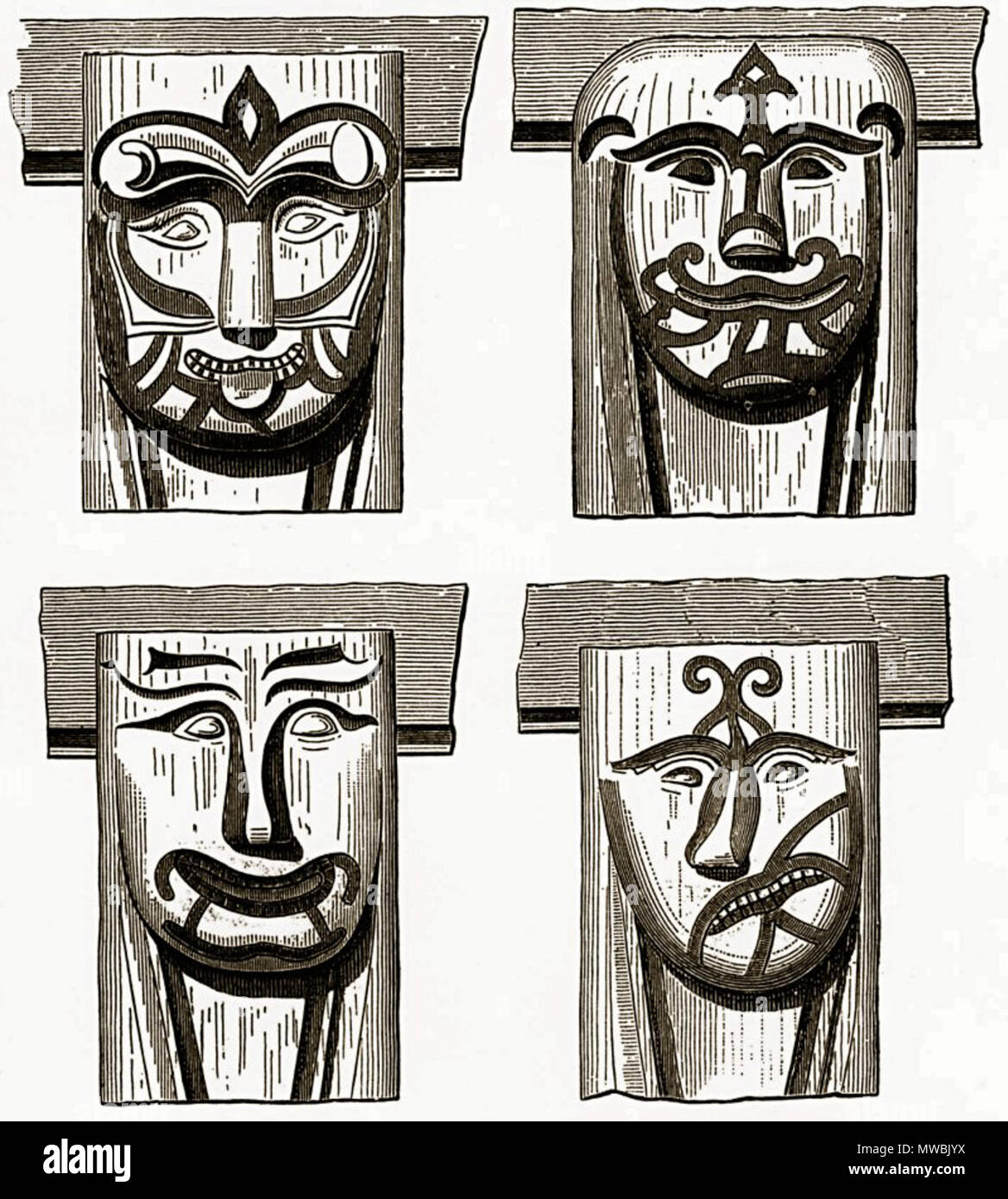 248 Gol stavkirke, masker Stock Photo