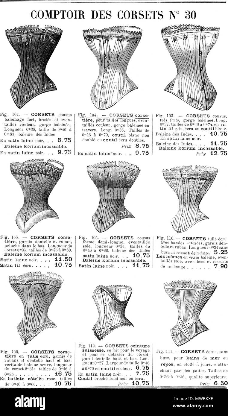 . Français : Comptoir des Corsets No. 30 Dansk: forretningsafdeling no. 30 med korsetter. circa 1890. Anonymous 252 Grands Magasins du Louvre - Paris - 33 Stock Photo