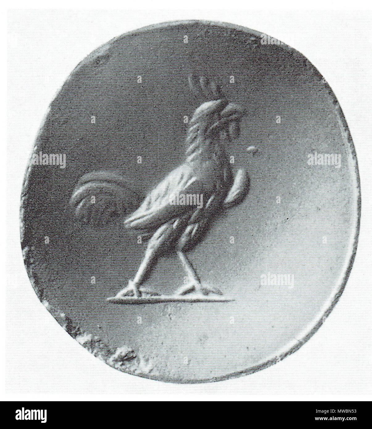 . English: Greco-Persian gemstone seal depicting a rooster. Late 4th Century BC. Unknown 253 Greek Seals 6 Stock Photo
