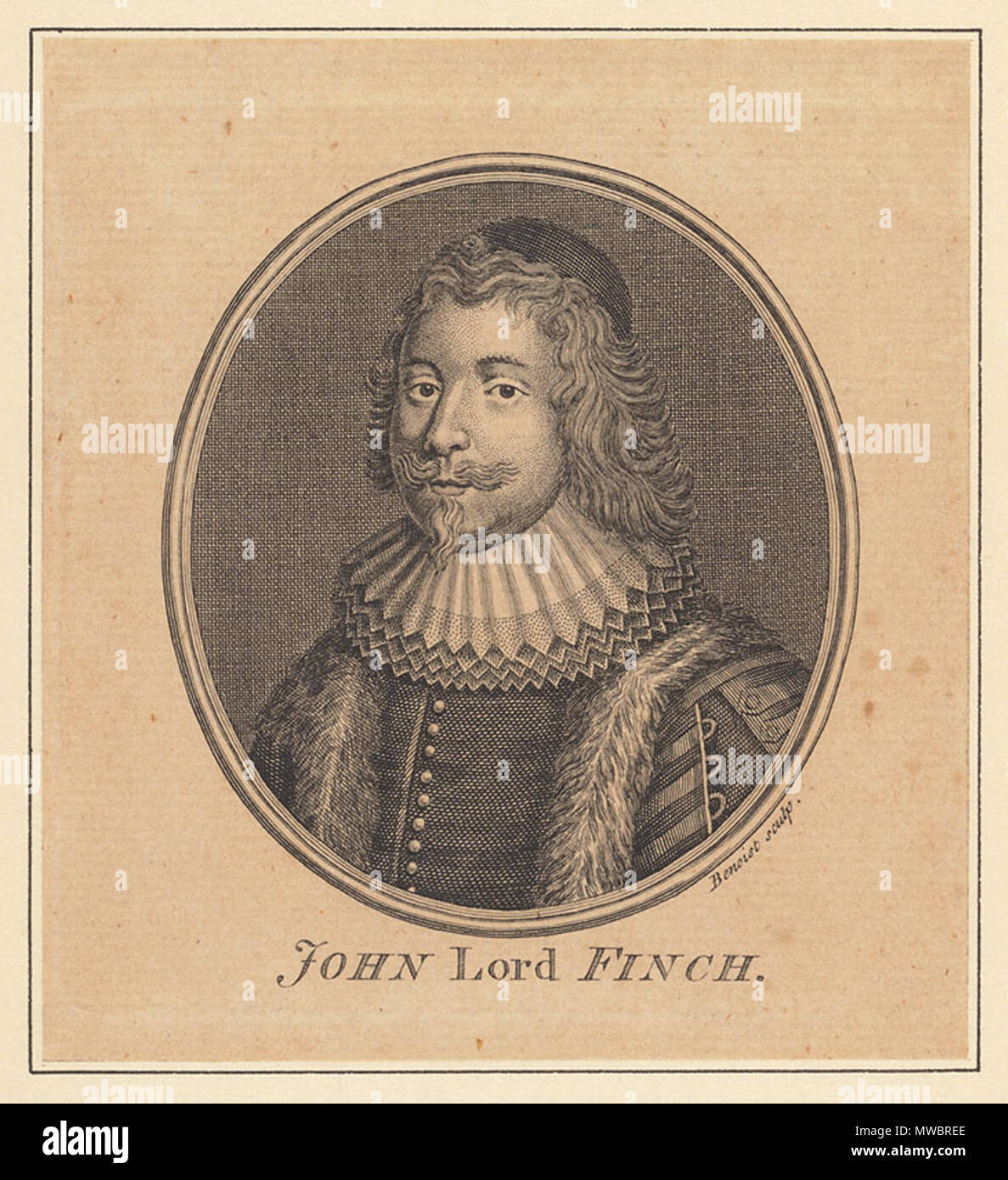 . John Finch (1584-1660) . Engraving of contemporary portrait. Benoist (n.d.), engraver 322 JohnFinch Stock Photo