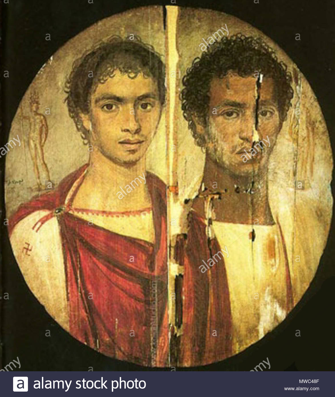 Distemper Painting On Wooden Panel Of Two Brothers From The Fayum