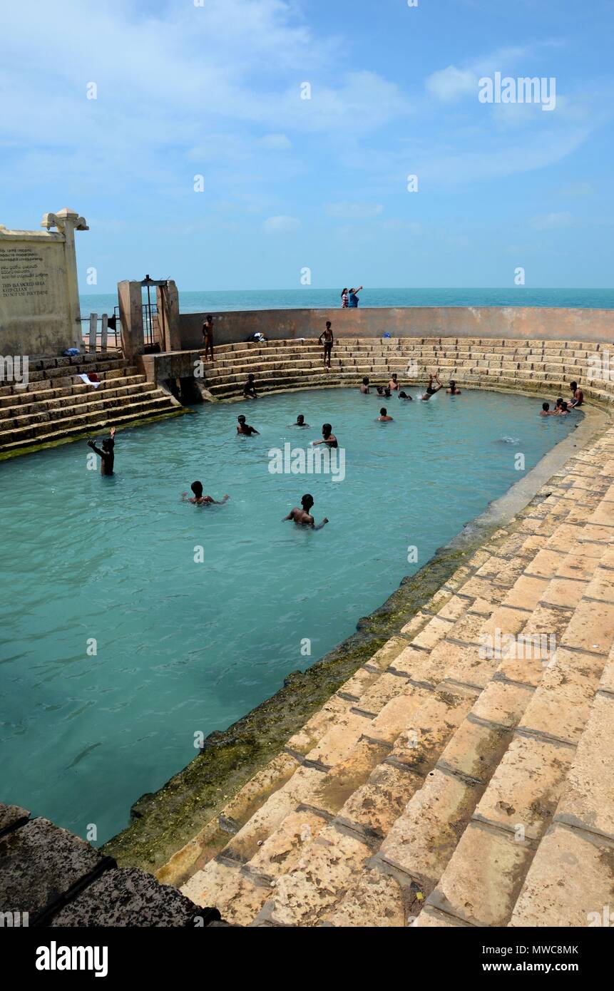 Keerimalai fresh water spring tank by ocean water and Tamil Hindu