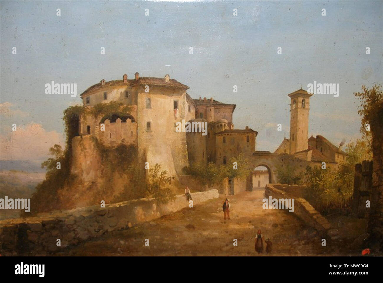 . English: Painting 'Castello di Malnido a Villafranca in Lunigiana', by Giuseppe Alinovi. circa 1840. Giuseppe Alinovi (1811-1848) 232 G.Alinovi Villafranca Stock Photo