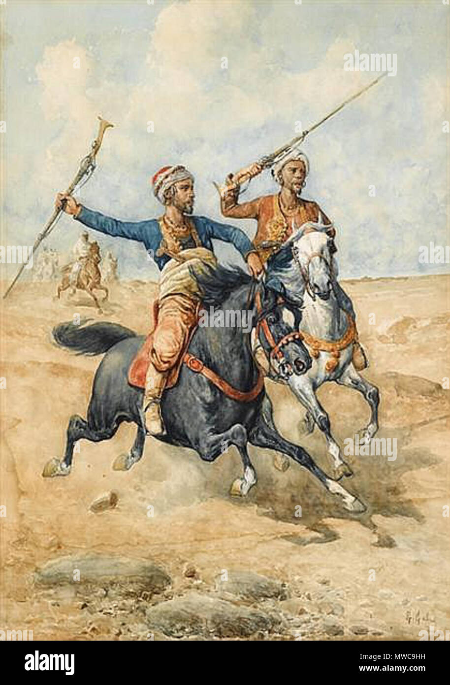 . Arab Horsemen . before 1900. Giuseppe Gabani 232 Gabani-giuseppe-1846-1900-ital-arab-horsemen Stock Photo