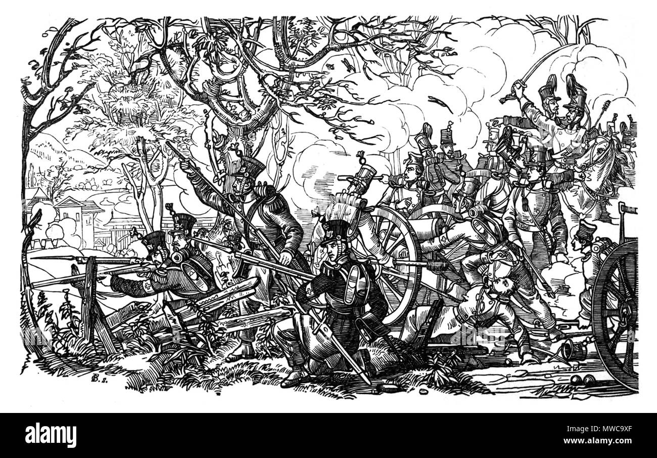 English: Sonderbund War, Switzerland, 1847: Rust's battery at the battle of  Gislikon. Deutsch: Sonderbundskrieg, Schweiz 1847: Die Batterie Rust bei  Gislikon. 1848. Jakob Ziegler (according to the source 'der Maler Ziegler,