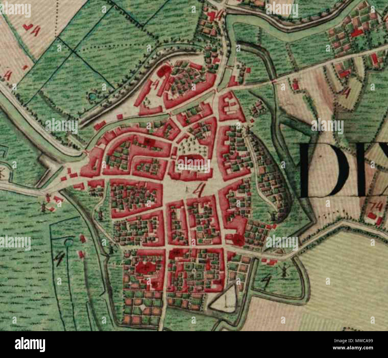 . English: Diksmuide, Belgium ;  detail from Ferraris Map . between 1771 and 1778. Joseph de Ferraris (died 1 april 1814) 163 Diksmuide, Belgium, map, Ferraris, 1776 Stock Photo