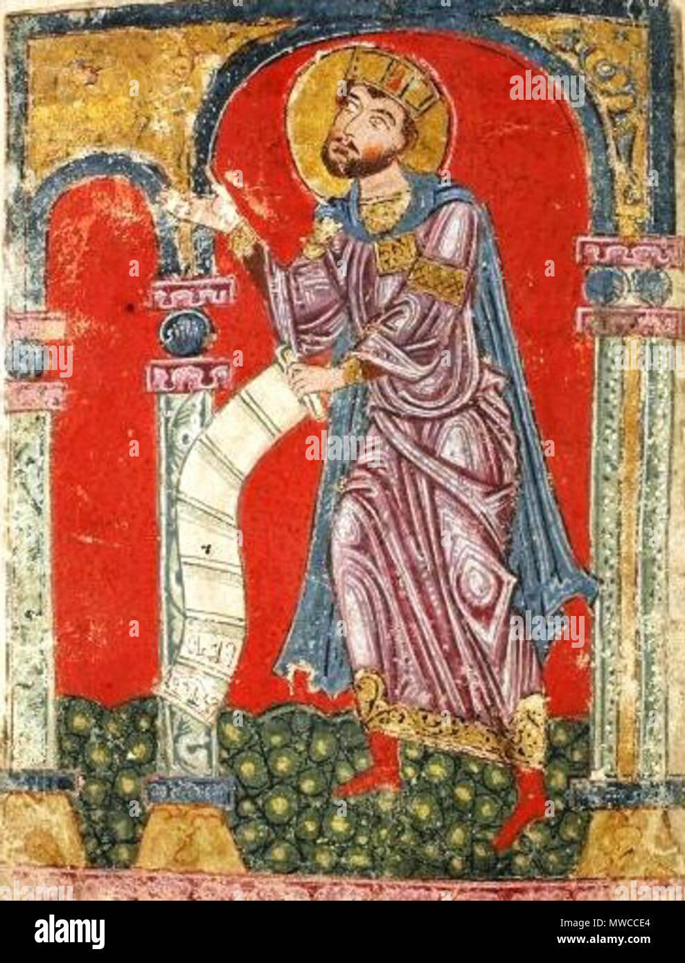 . English: The biblical king David as depicted on a miniature from the medieval Georgian manuscripts of The Psalters. 13th-15th century. Anonymous 240 Georgian Psalter 13-15 c Stock Photo
