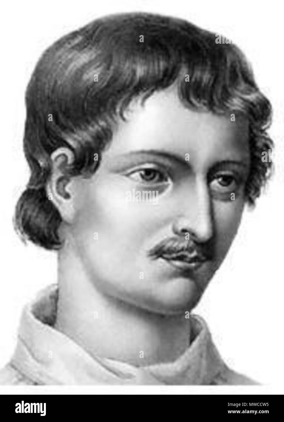 . English: Portrait, A derivative modern illustration of Giordano Bruno taken from a modern version of 'Livre du recteur' (1578), University of Geneva. Note that this work is a modern copy of a woodcut from the early 1700s, thought to be based on an original drawing- i.e. this is a copy of a copy. cropped detail made by user:Nolanus . 5 May 2012. 'Livre du recteur' (1578), University of Geneva 244 Giordano Bruno cropped Stock Photo