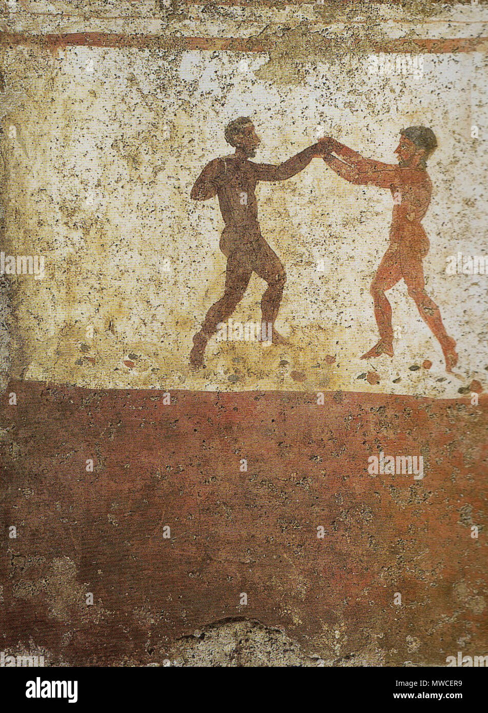 . Paestum, Grab der Nereide. Detail . um 350/340 v. Chr.. Gemälde: unknown. Foto: Christoph Irrgang 250 Grab der Nereide Boxkampf Stock Photo