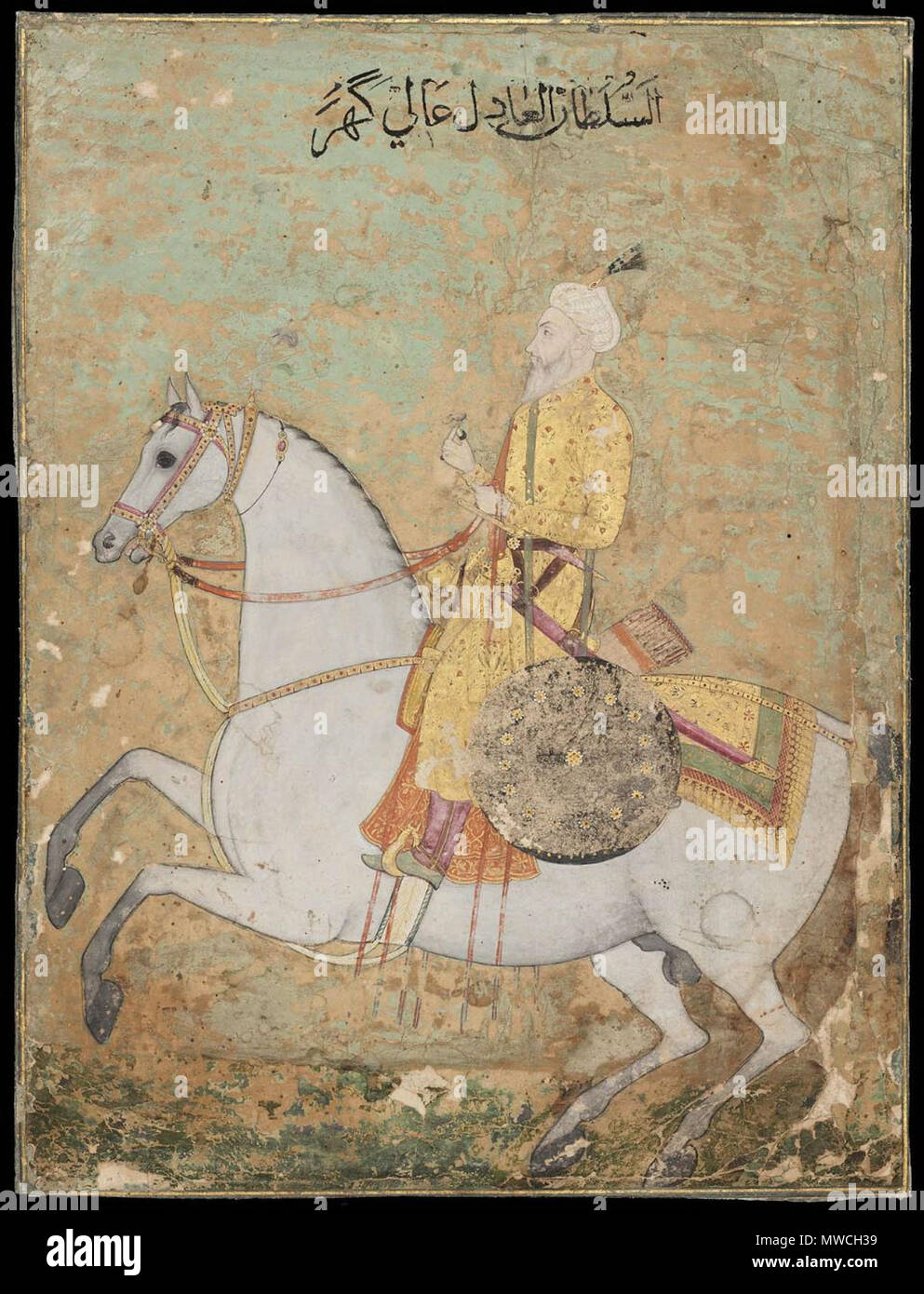 . English: Equestrian Portrait of Shah Alam II, 18th century Inscription in Persian above the figure: 'Il Sultan Al ‘Adil ‘Ali-Guhar' (Shah ‘Alam II). Place of origin: Northern India. Source . 18th century. Unknown 192 Equestrian Portrait of Shah Alam II, 18th century Stock Photo